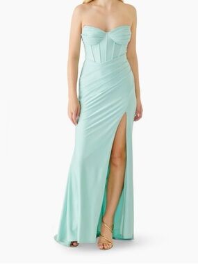 B Darlin satin corset gown seafoam